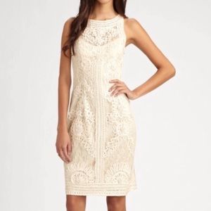 Sue Wong illusion bodice lace sheath dress